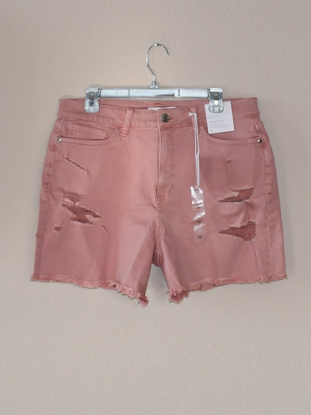 Lauren Conrad Women's Pink Denim Super High Rise Cut Off Short Distressed Sz 14